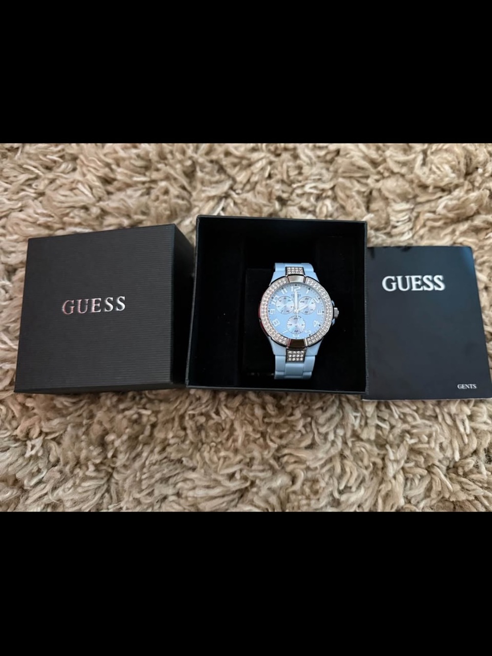 Guess Men’s Light Blue Watch with Crystal Bezel